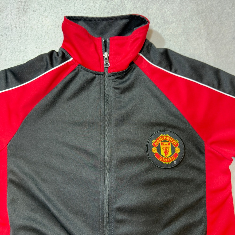 Manchester United Track Jacket Kids L Red Black Good Zip Up‎ Embroidered Crest